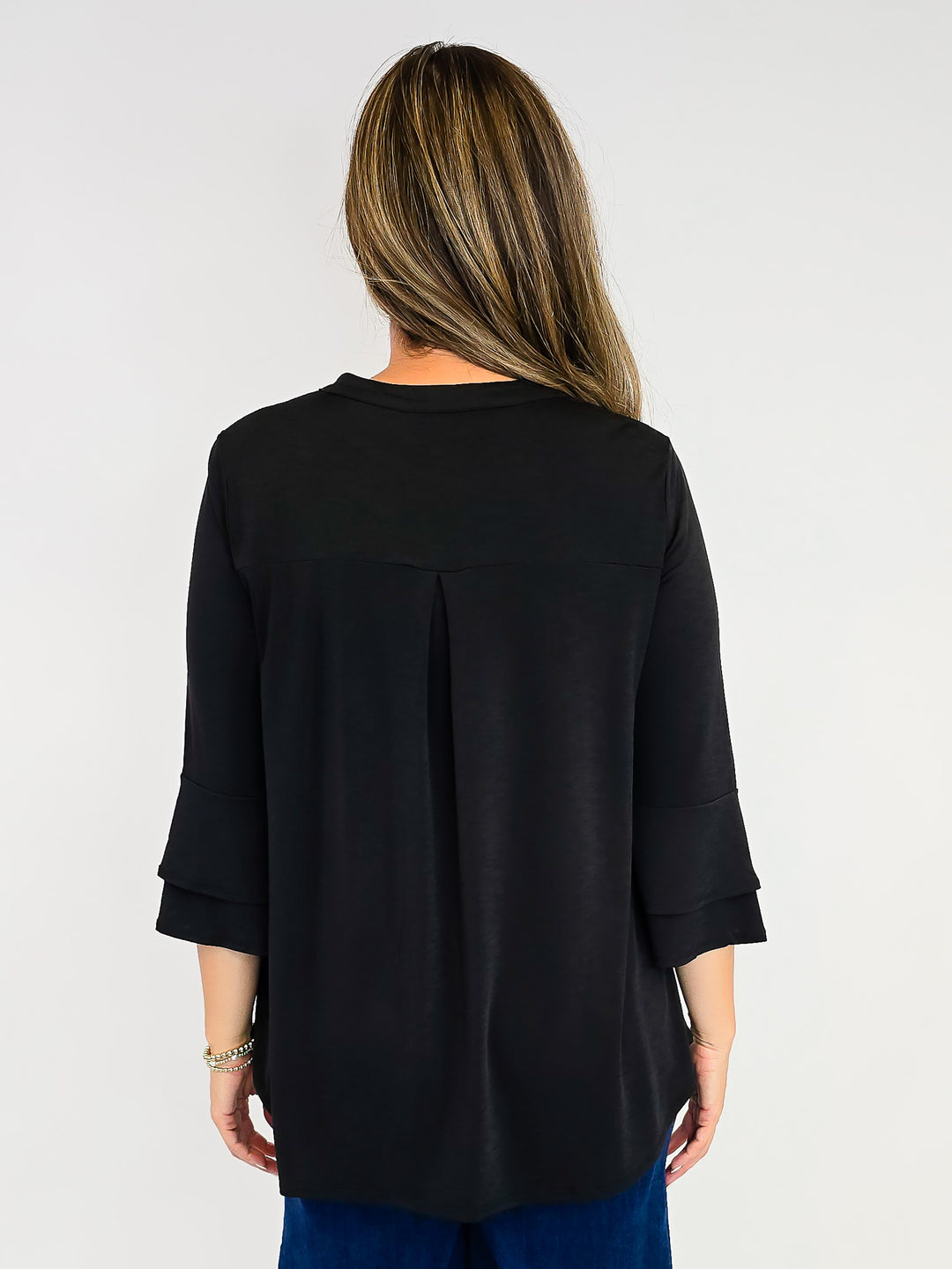 DEAR SCARLETT SOLID BELL SLEEVE LIZZY TOP - BLACK