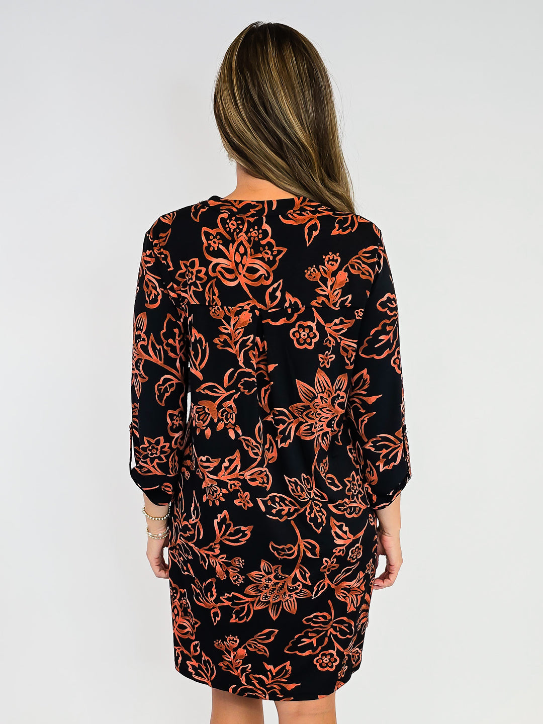DEAR SCARLETT 3/4 SLEEVE LIZZY DRESS - FLORAL RUST/BLACK