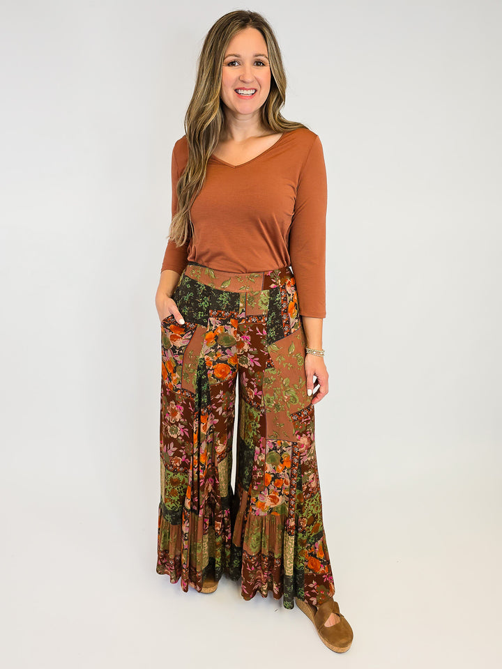 DEAR SCARLETT SOLID V-NECK 3/4 SLEEVE TOP - RUST