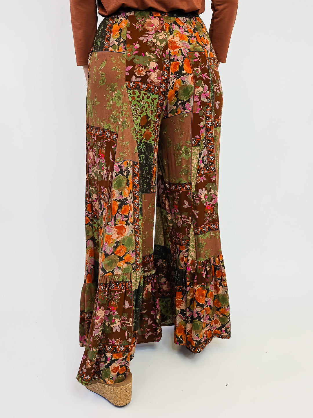 PATCH PRINTED GAUZE PALAZZO PANTS - OLIVE