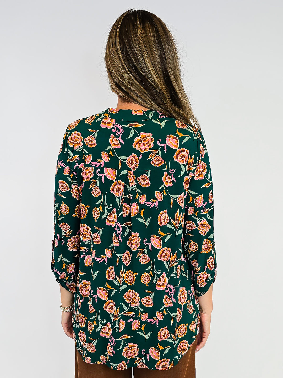 DEAR SCARLETT LIZZY 3/4 SLEEVE TOP - HUNTER GREEN FLORAL