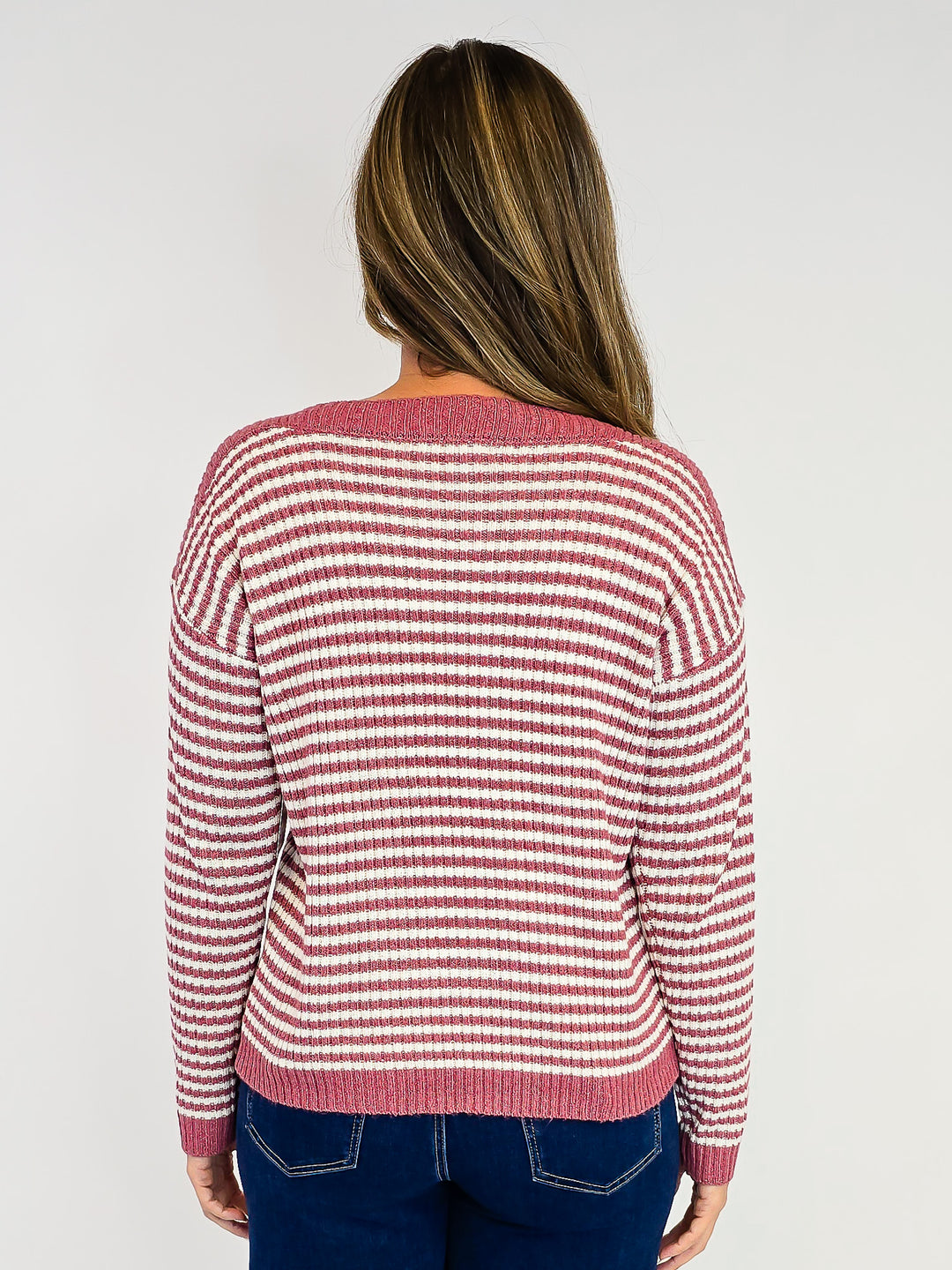 STRIPED BOAT NECK SWEATER - ROSE