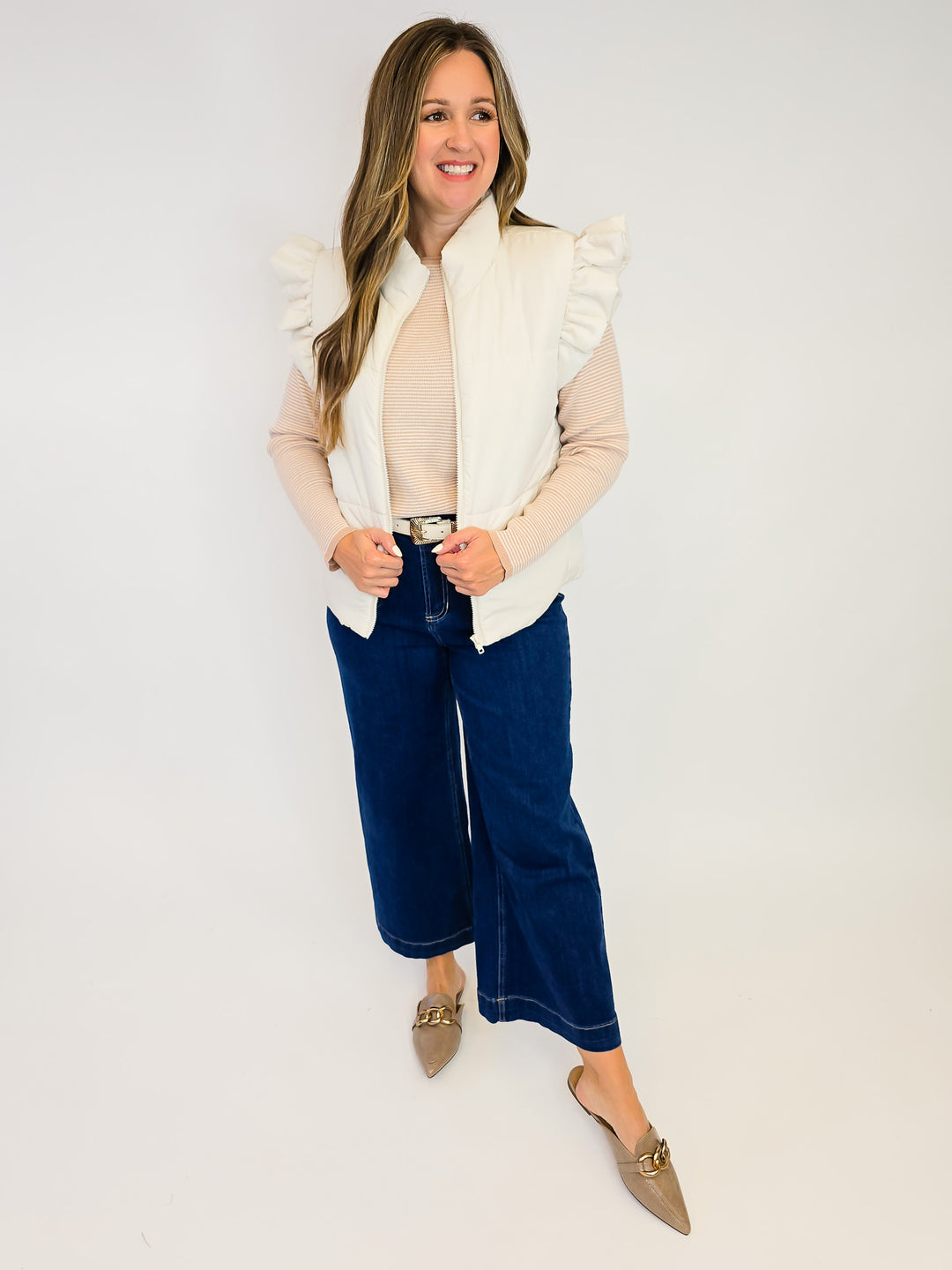 LONG SLEEVE WAFFLE TEXTURED PINSTRIPED SWEATER - TAUPE