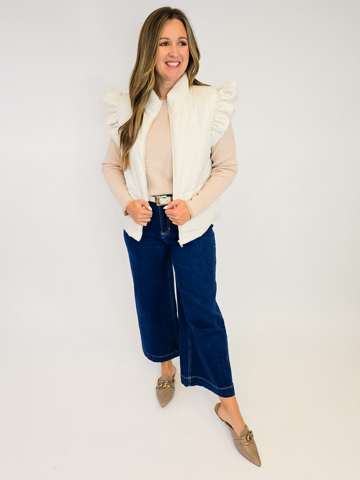 LONG SLEEVE WAFFLE TEXTURED PINSTRIPED SWEATER - TAUPE