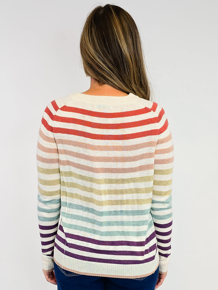 CREW NECK STRIPED SWEATER - RUST/TAUPE