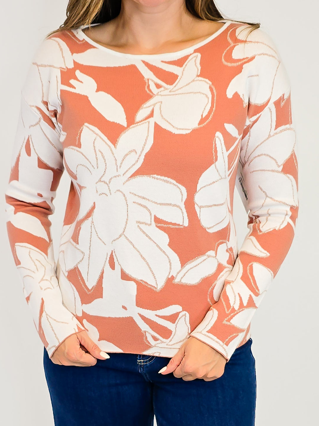 JACQUARD FLORAL SWEATER - DEEP CORAL