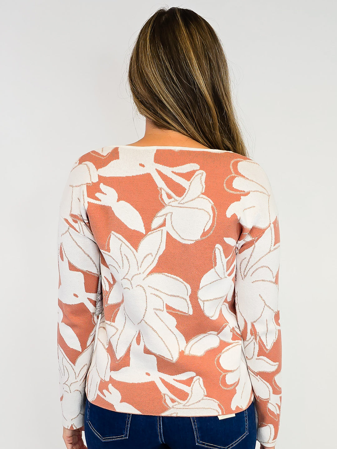 JACQUARD FLORAL SWEATER - DEEP CORAL