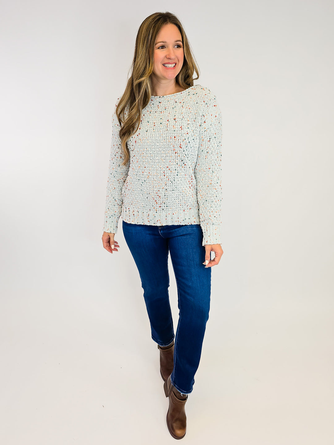 BOAT NECK COLORFUL POPCORN YARN SWEATER - POWDER BLUE