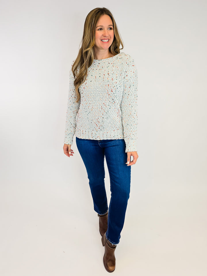 BOAT NECK COLORFUL POPCORN YARN SWEATER - POWDER BLUE
