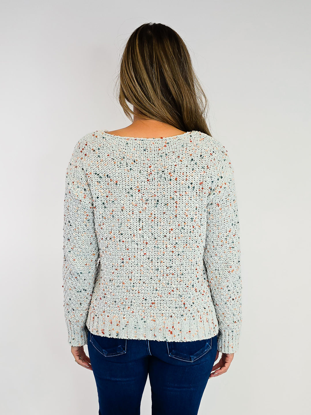 BOAT NECK COLORFUL POPCORN YARN SWEATER - POWDER BLUE