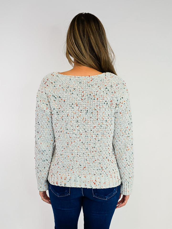 BOAT NECK COLORFUL POPCORN YARN SWEATER - POWDER BLUE