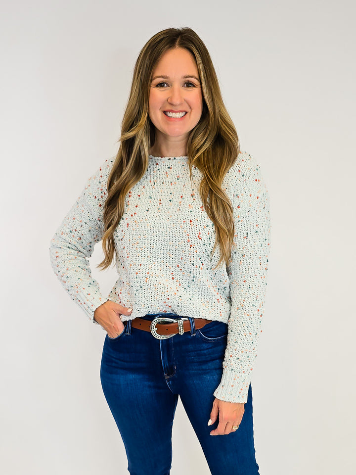 BOAT NECK COLORFUL POPCORN YARN SWEATER - POWDER BLUE