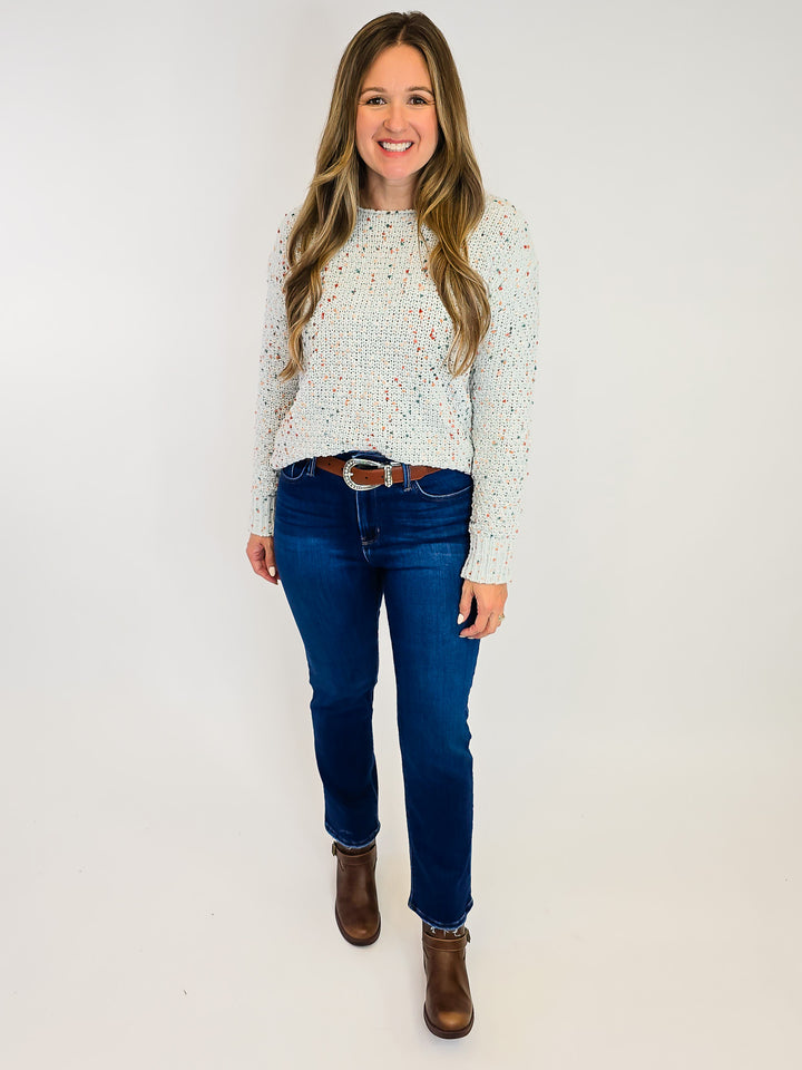 BOAT NECK COLORFUL POPCORN YARN SWEATER - POWDER BLUE