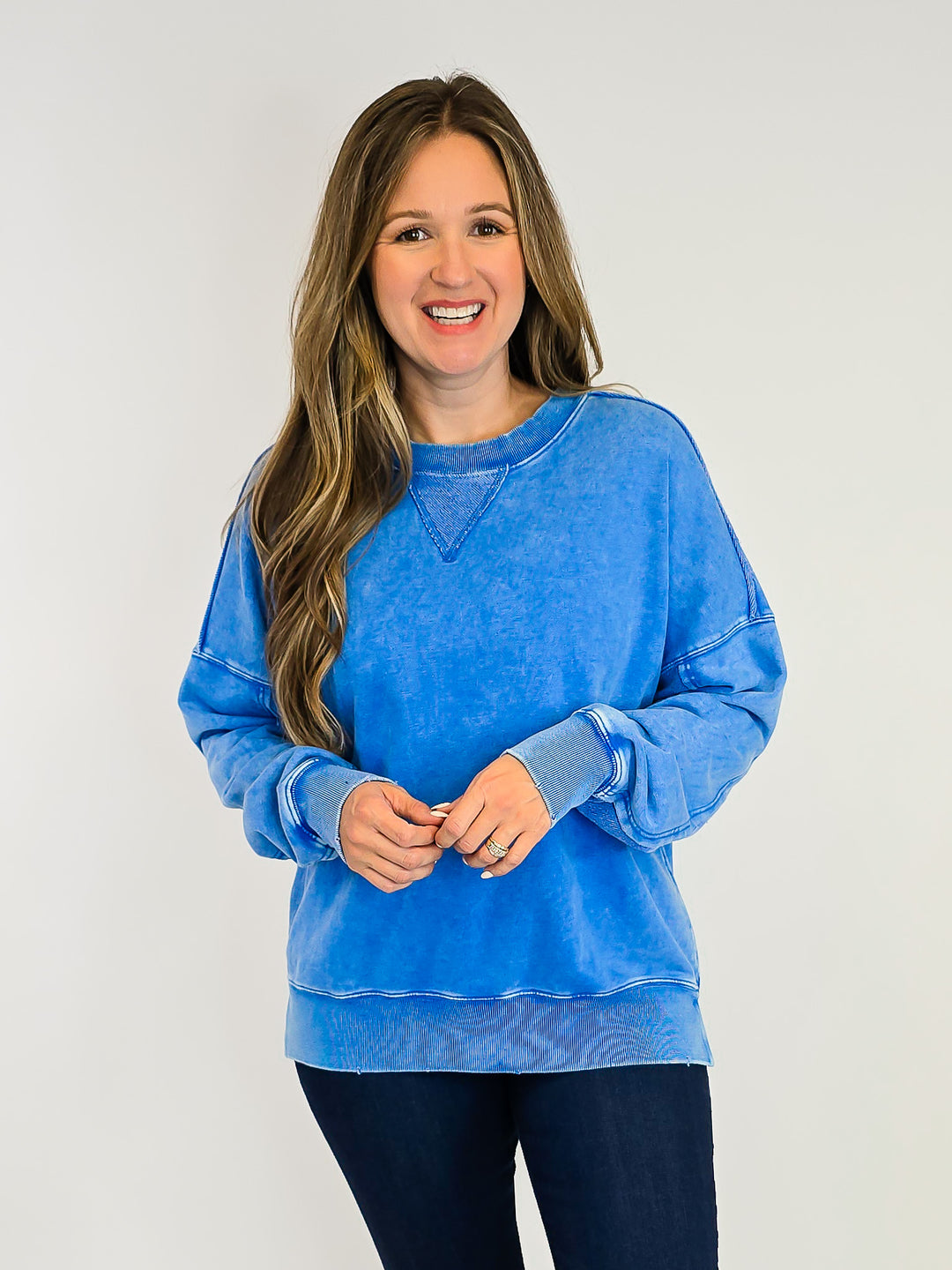 MINERAL WASHED TERRY PULLOVER - DAY BLUE