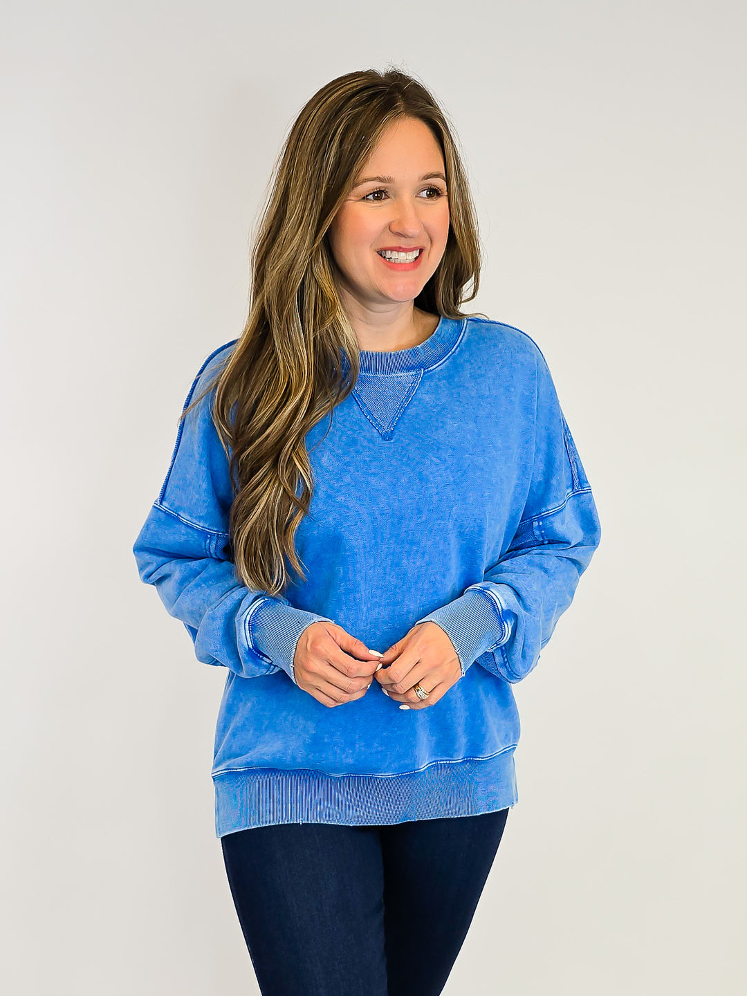 MINERAL WASHED TERRY PULLOVER - DAY BLUE