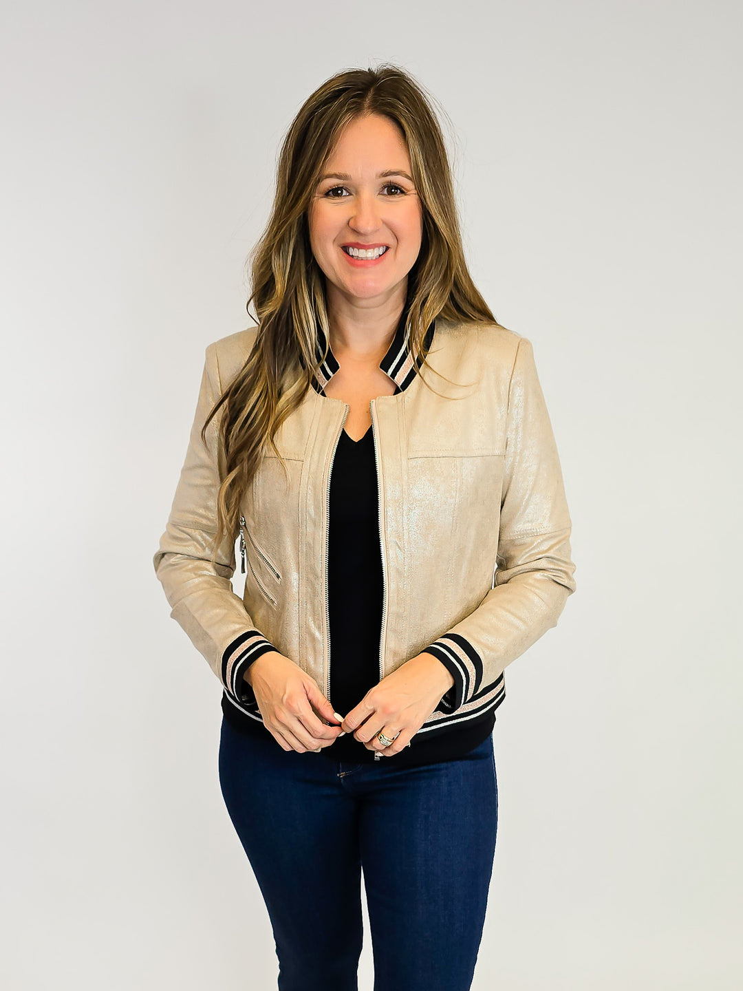 ZIP UP FAUX LEATHER JACKET - FAWN