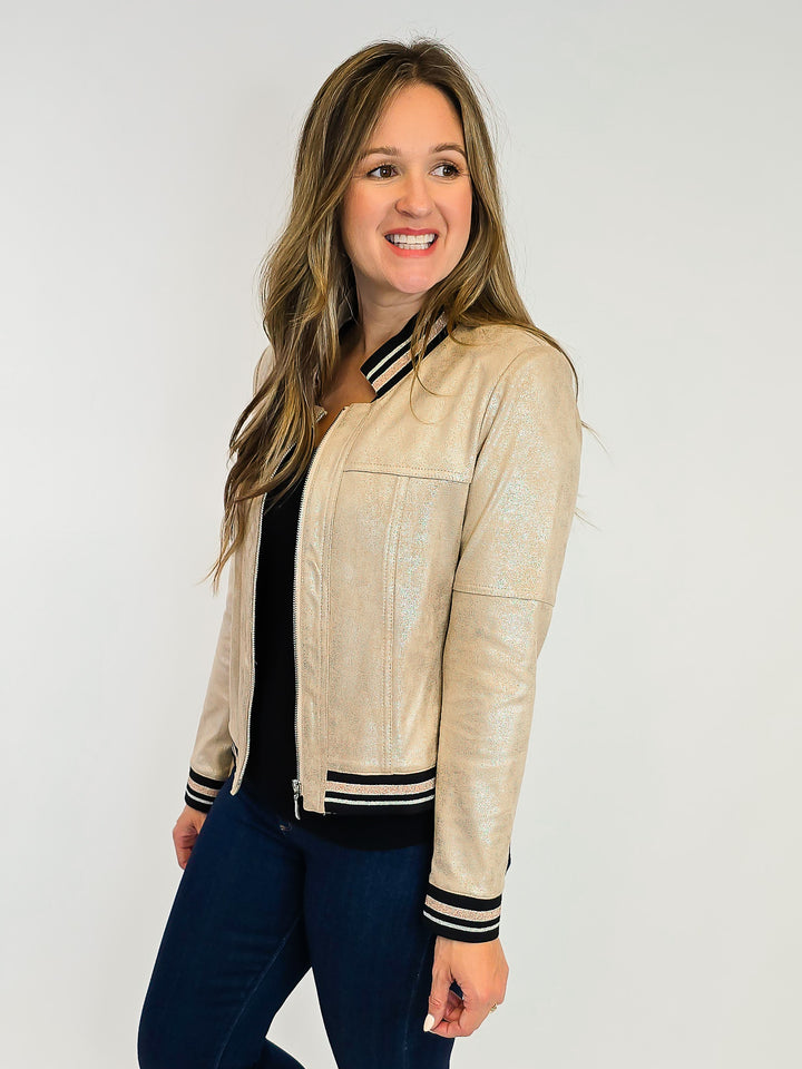ZIP UP FAUX LEATHER JACKET - FAWN
