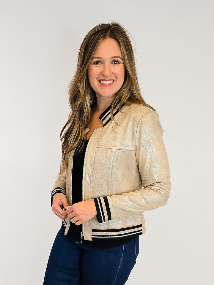 ZIP UP FAUX LEATHER JACKET - FAWN