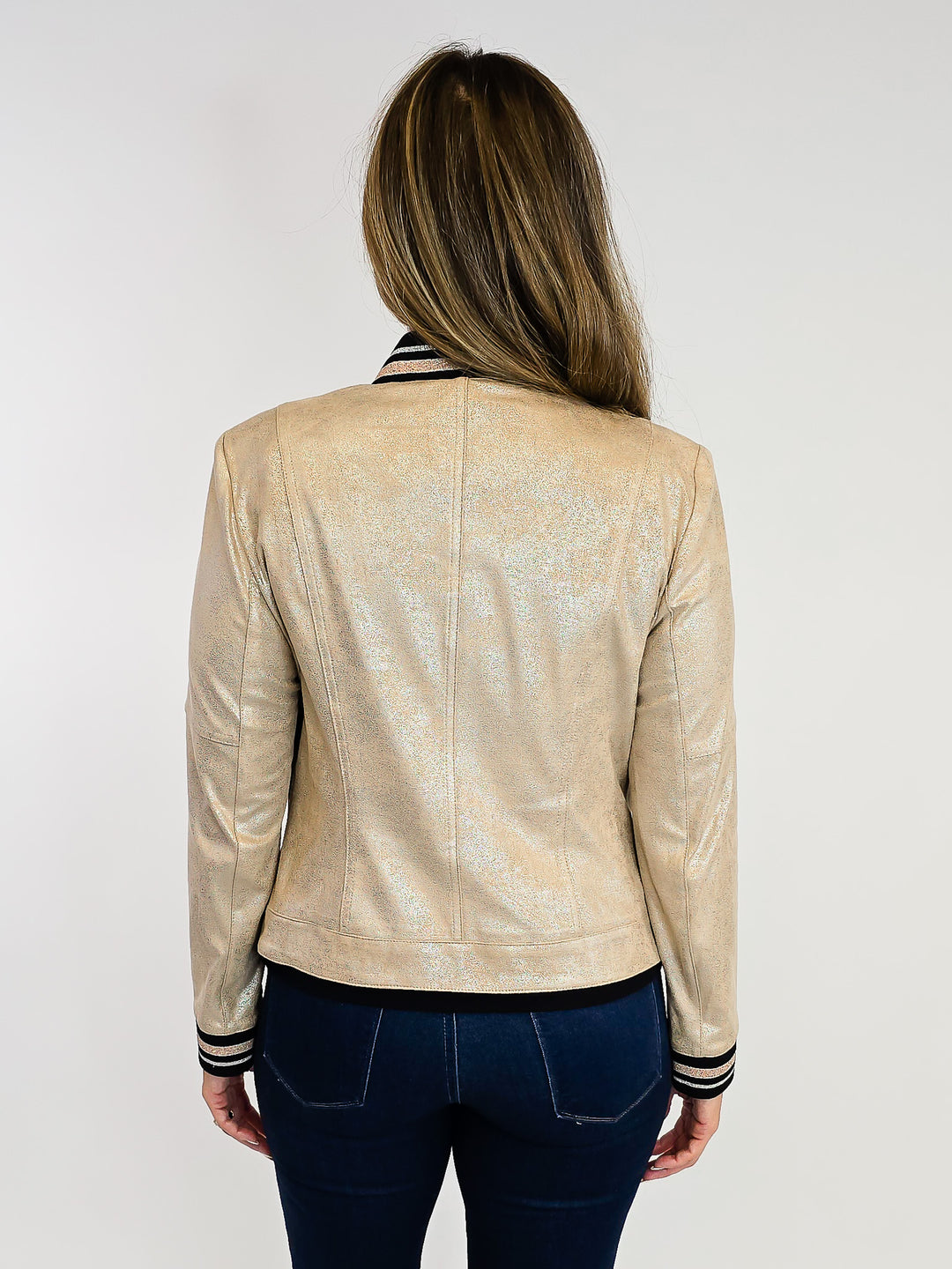 ZIP UP FAUX LEATHER JACKET - FAWN