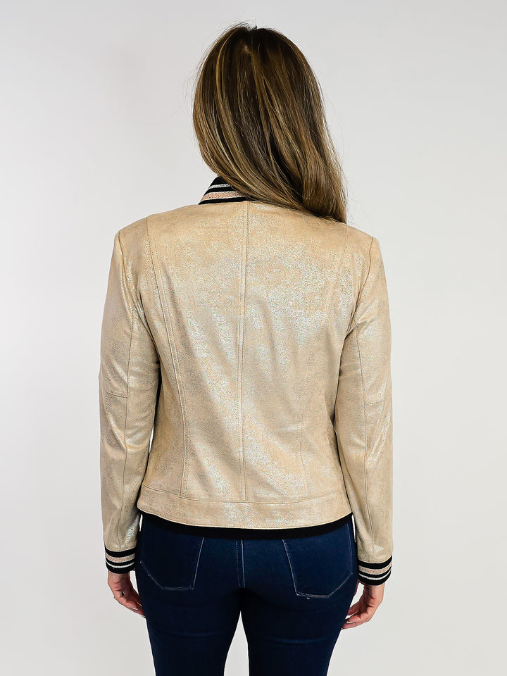 ZIP UP FAUX LEATHER JACKET - FAWN