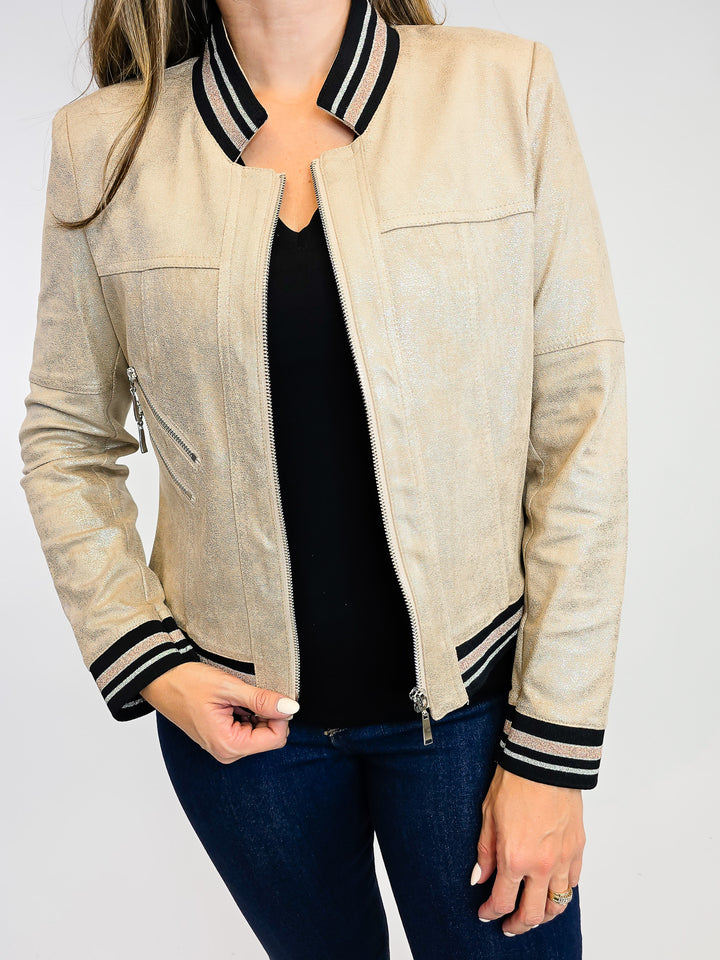 ZIP UP FAUX LEATHER JACKET - FAWN