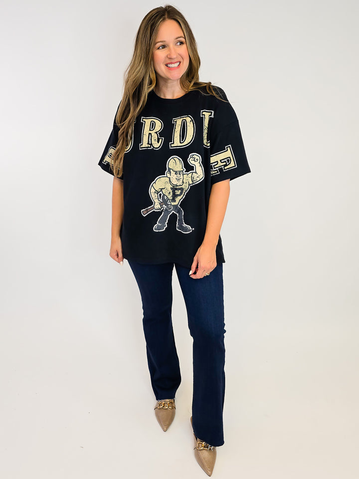 PURDUE OVERSIZED SPLIT TEE - BLACK