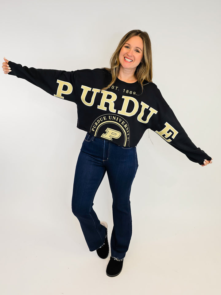 CROPPED LONG SLEEVE PURDUE SWEATSHIRT - BLACK