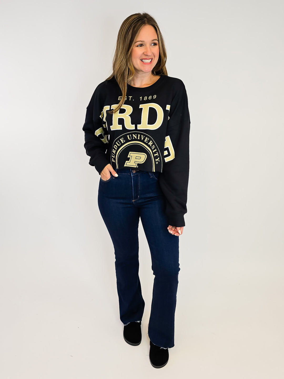 CROPPED LONG SLEEVE PURDUE SWEATSHIRT - BLACK