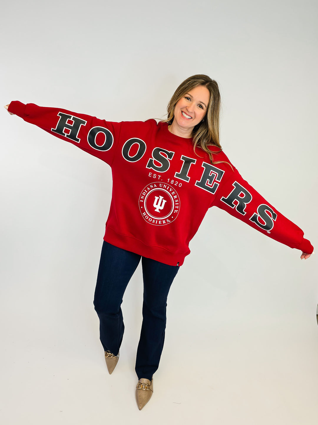 IU LONG SLEEVE SPLIT CREW SWEATER - CRIMSON