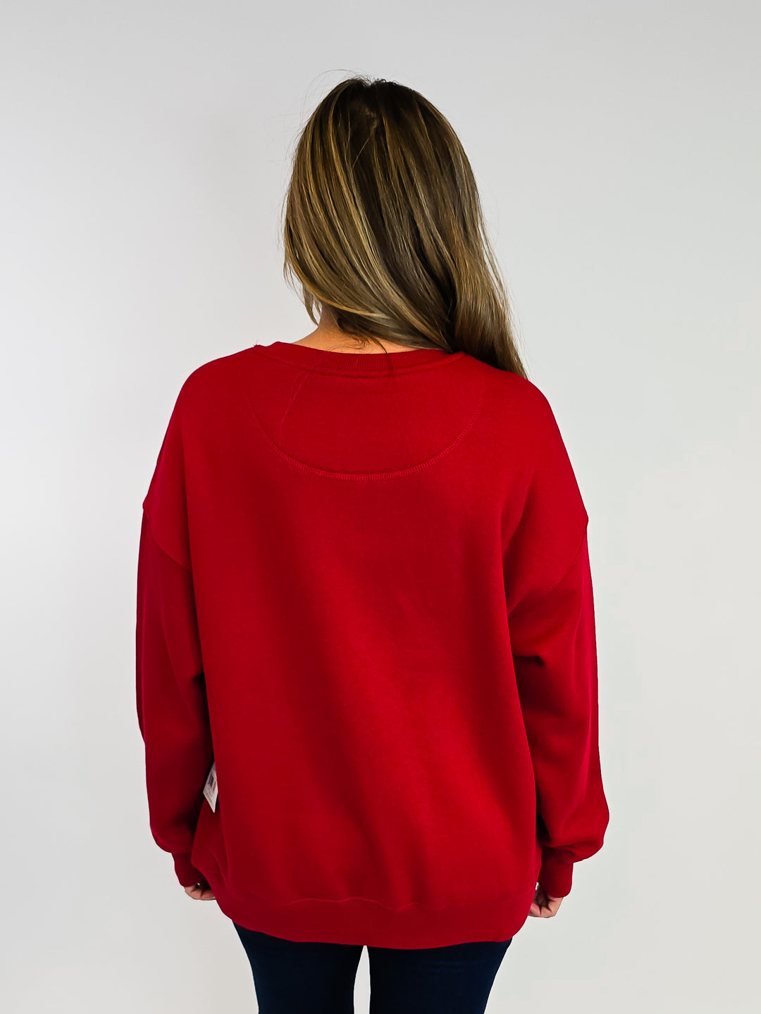 IU LONG SLEEVE SPLIT CREW SWEATER - CRIMSON