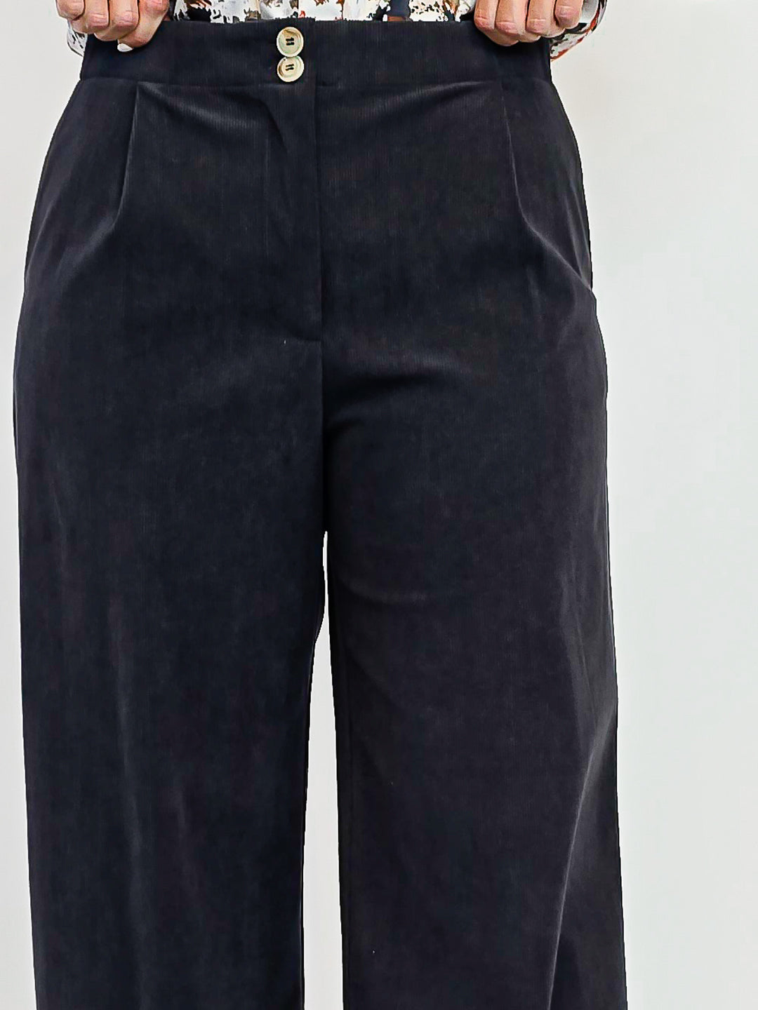 CORDUROY WIDE LEG PANTS - CHARCOAL