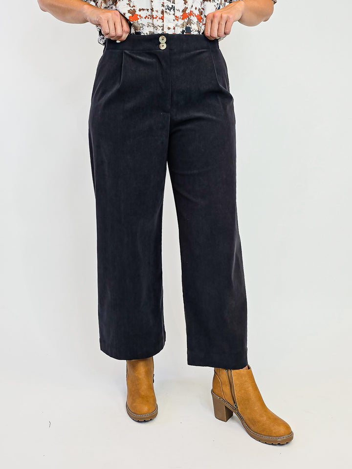 CORDUROY WIDE LEG PANTS - CHARCOAL