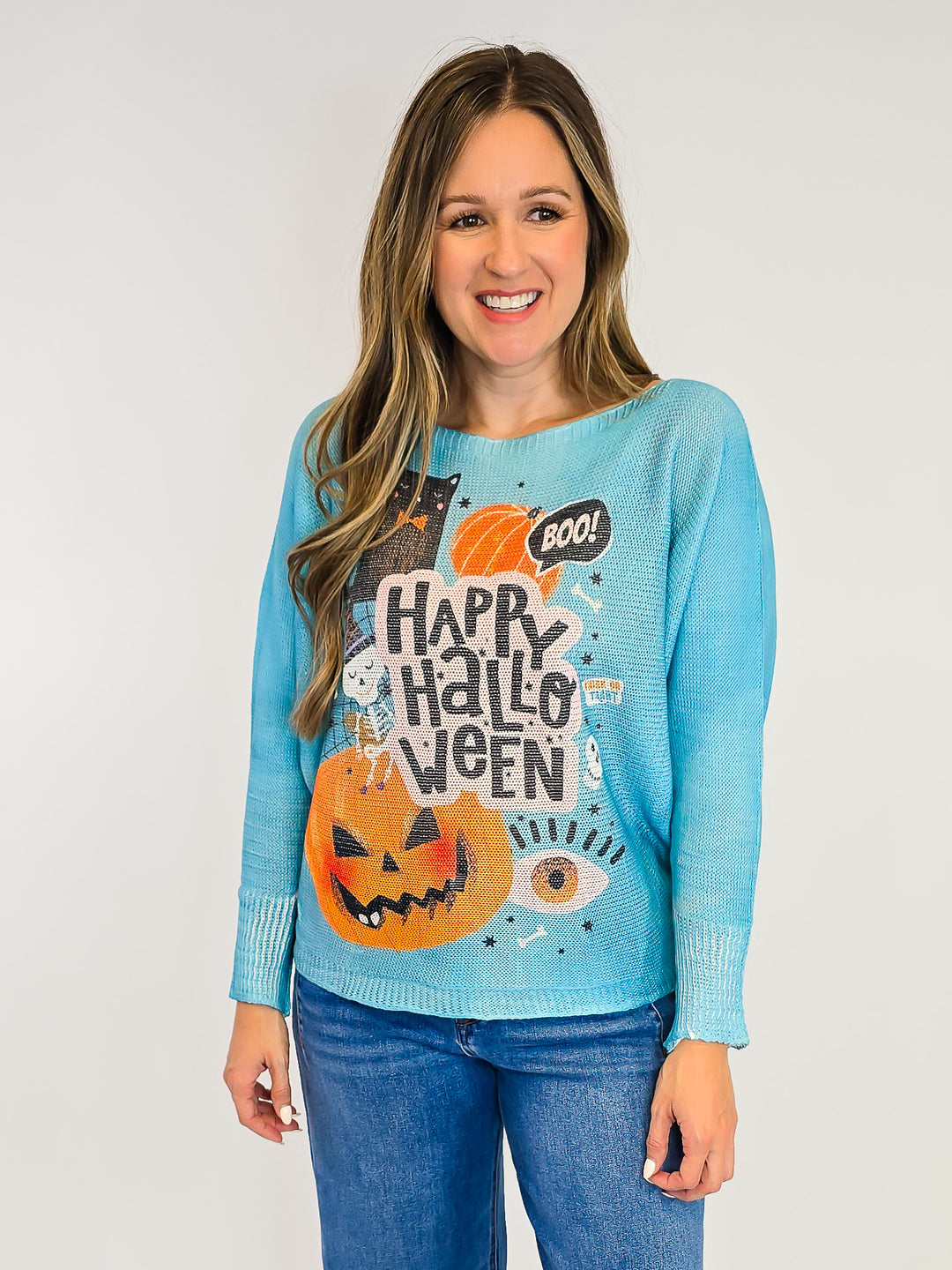 HALLOWEEN COTTON KNIT PULLOVER - ONE SIZE - TEAL
