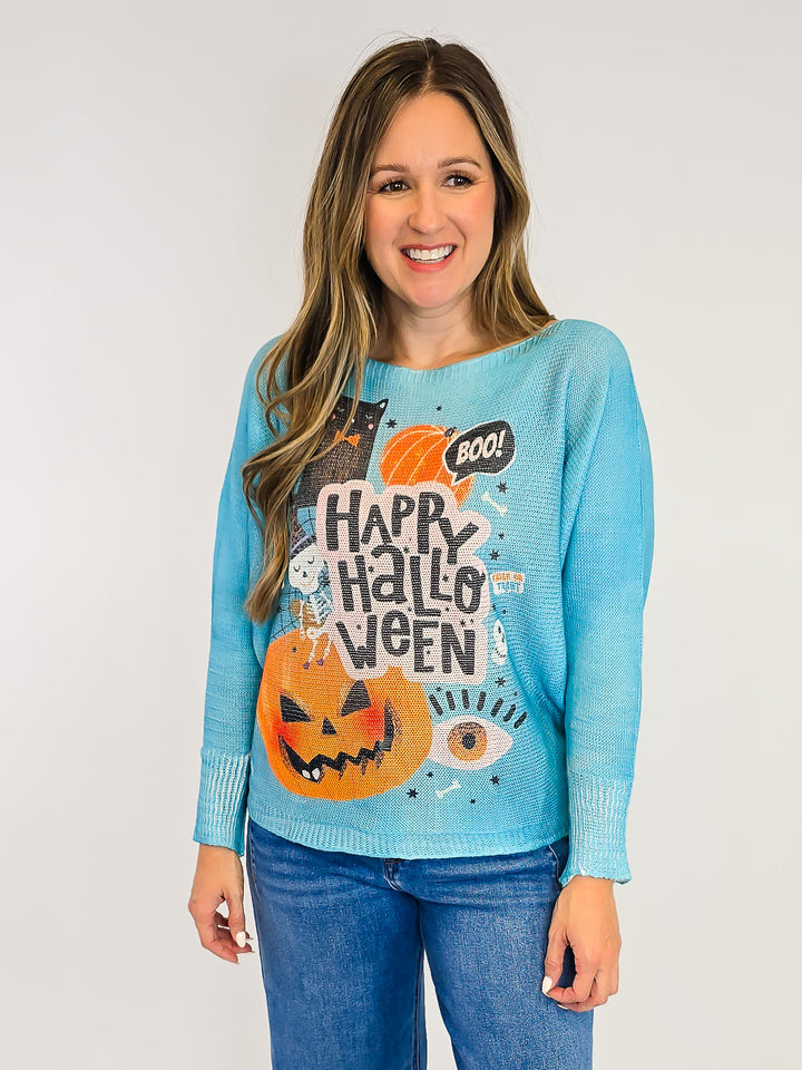 HALLOWEEN COTTON KNIT PULLOVER - ONE SIZE - TEAL