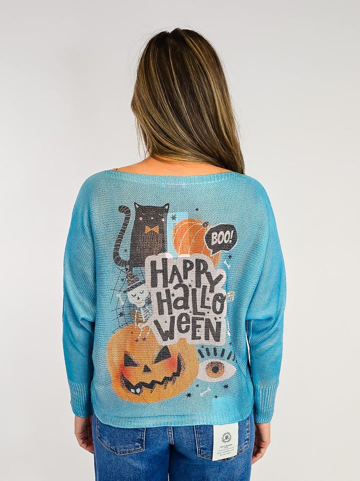 HALLOWEEN COTTON KNIT PULLOVER - ONE SIZE - TEAL