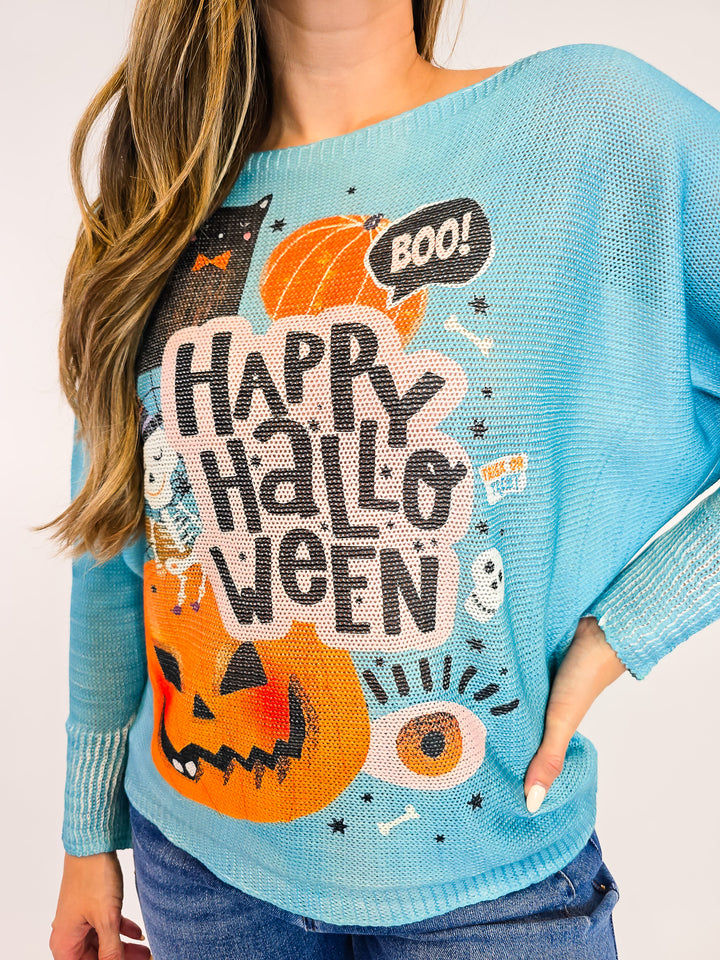 HALLOWEEN COTTON KNIT PULLOVER - ONE SIZE - TEAL