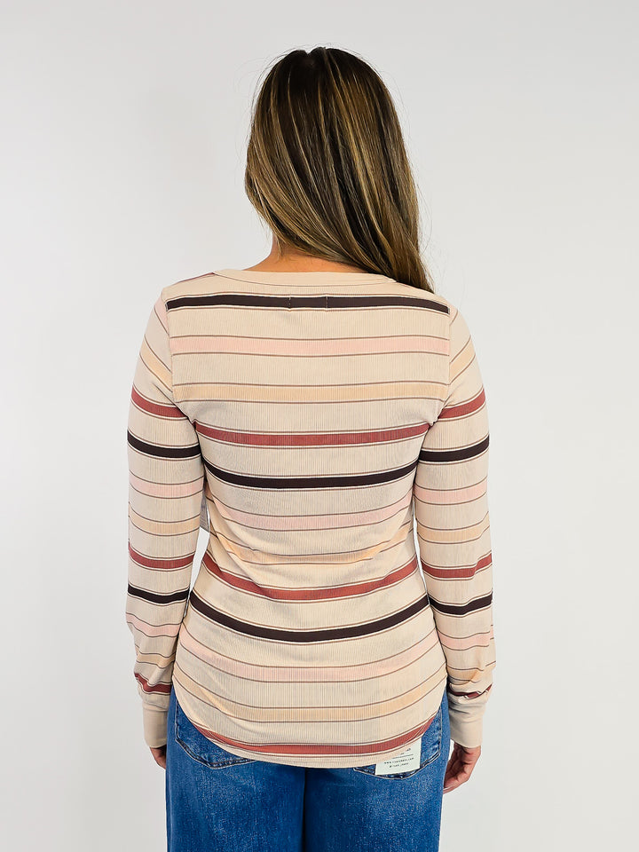 LONG SLEEVE RIBBED STACY TOP - AUTUMN STRIPE