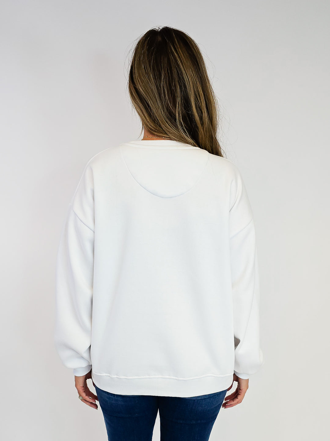 OVERSIZED LEOPARD 'GAME DAY' FLEECE SWEATSHRIT - WHITE