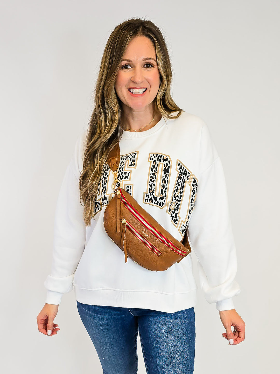 OVERSIZED LEOPARD 'GAME DAY' FLEECE SWEATSHRIT - WHITE
