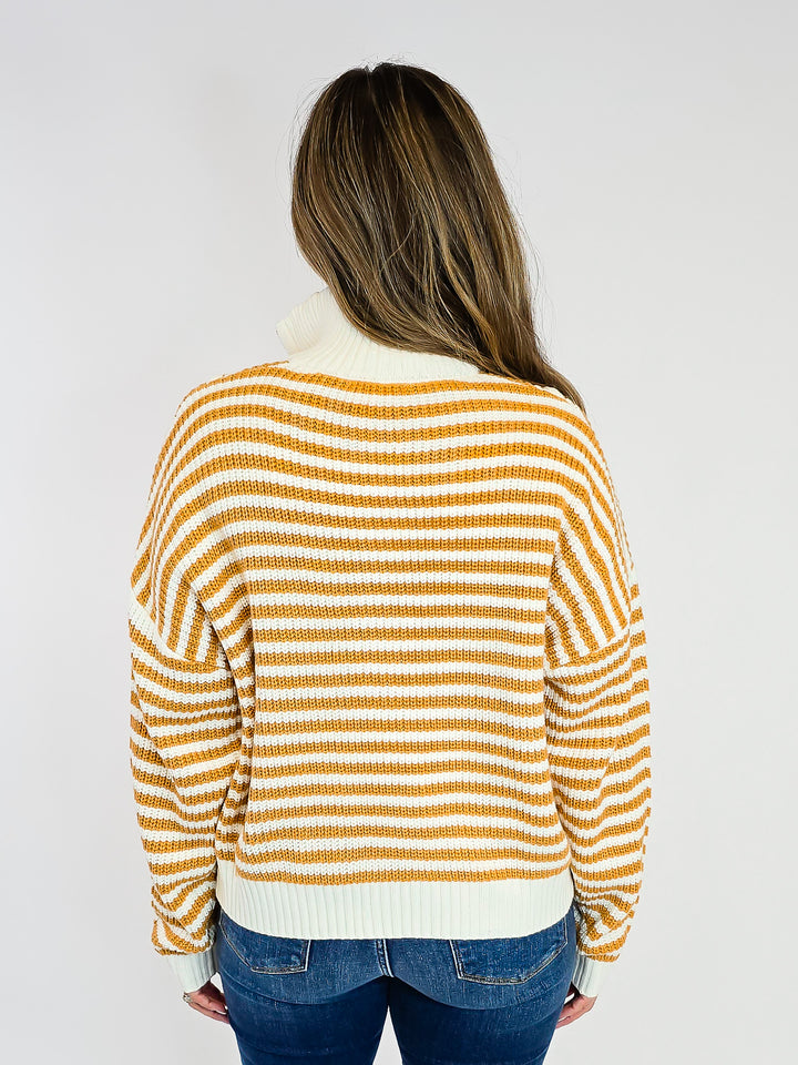 PREPPY HALF ZIP STRIPED SWEATER - CAMEL