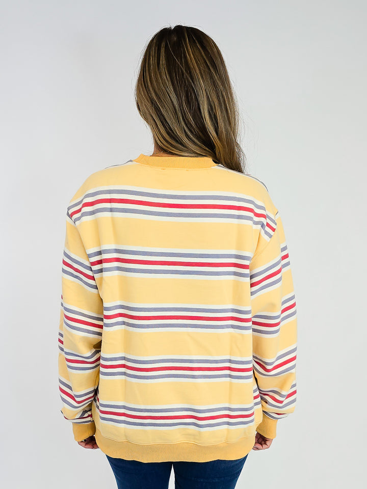 RETRO STRIPED CREW NECK SWEATSHIRT - MUSTARD