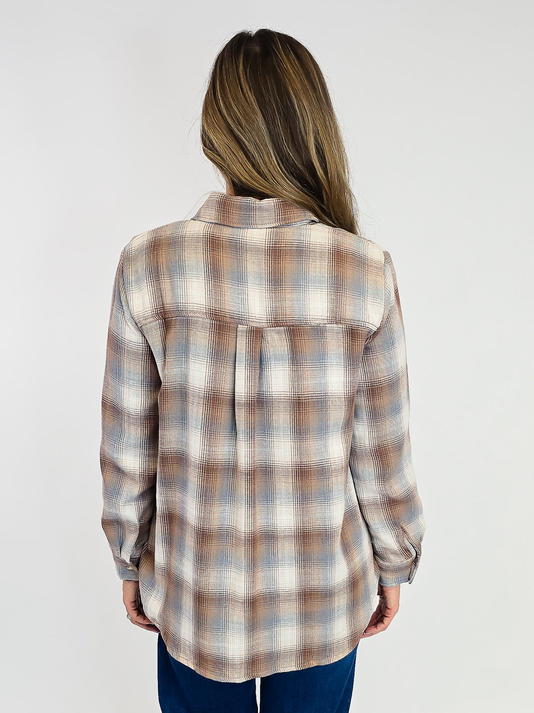 CLASSIC PLAID LONG SLEEVE BUTTON UP SHIRT - MOCHA