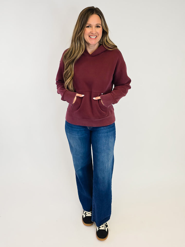LONG SLEEVE CORI HOODIE - WASHED BURGUNDY