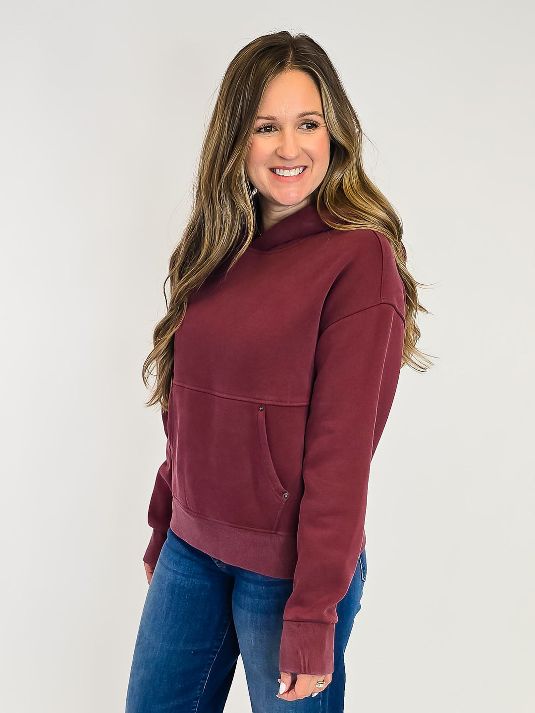 LONG SLEEVE CORI HOODIE - WASHED BURGUNDY