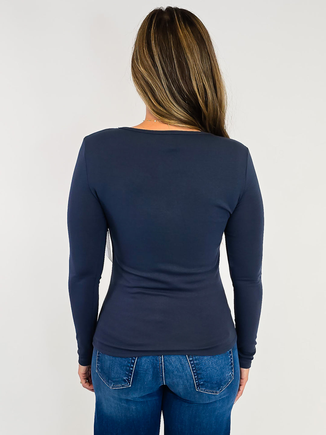 ULTRA SOFT NOTCHED NECK LONG SLEEVE TEE - DARK TEAL
