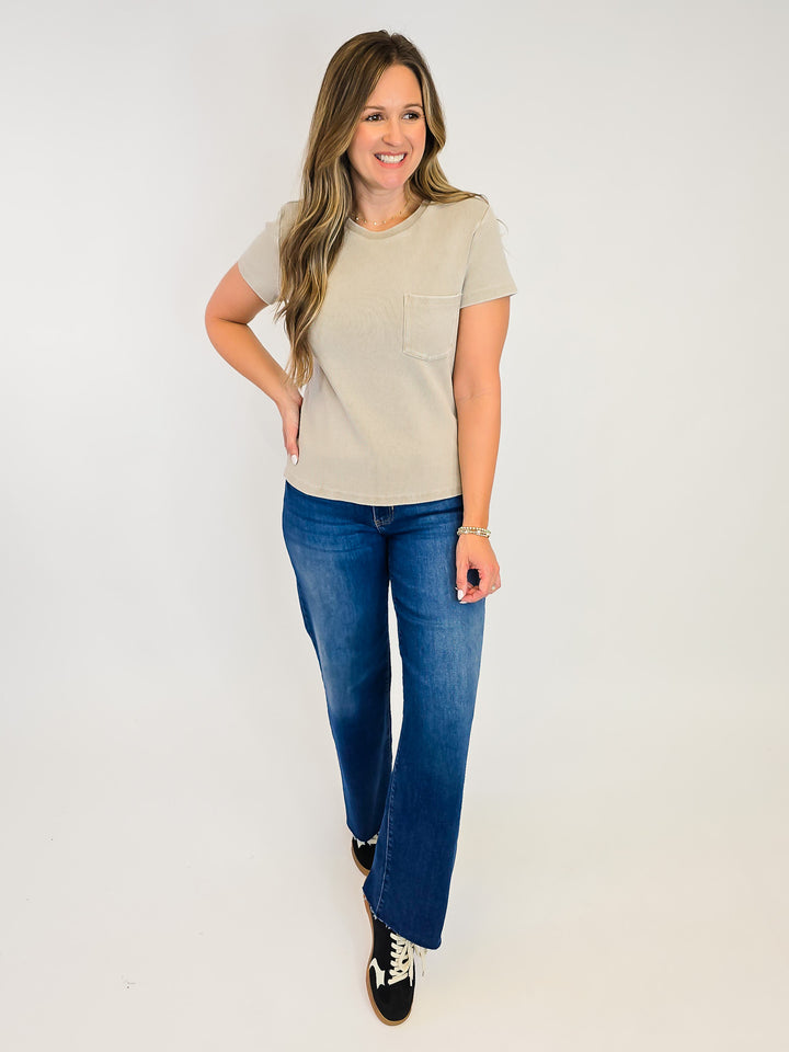 SHORT SLEEVE RIBBED GINNY TEE - TAUPE