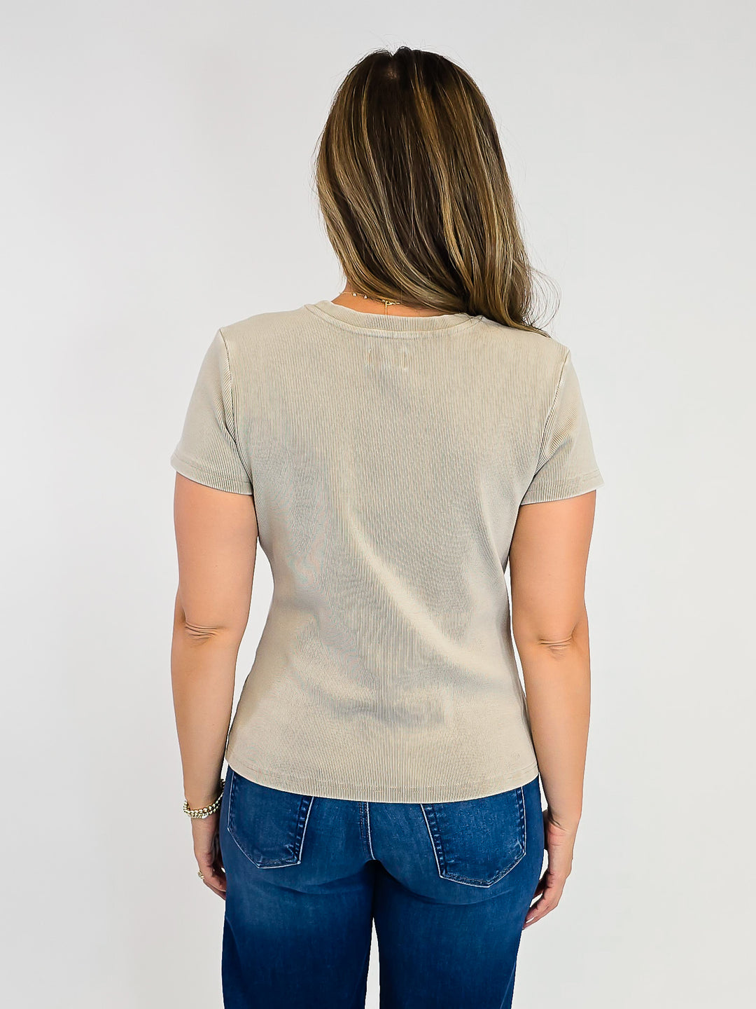 SHORT SLEEVE RIBBED GINNY TEE - TAUPE