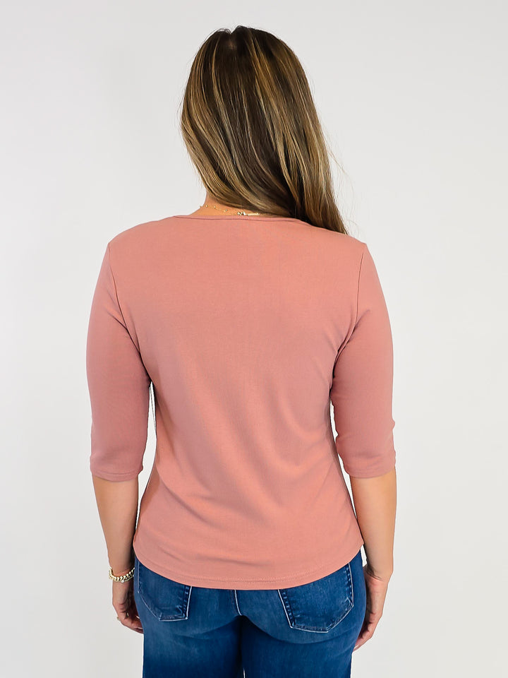 ELBOW SLEEVE SOLID KNIT TOP - ROSE