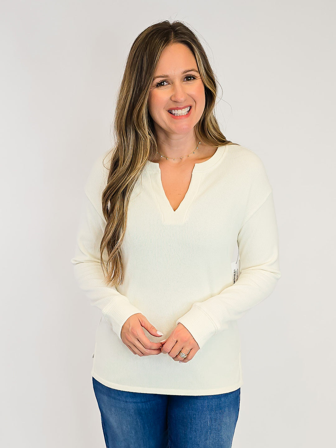 LONG SLEEVE SOFT TEXTURED ETHEL TOP - IVORY