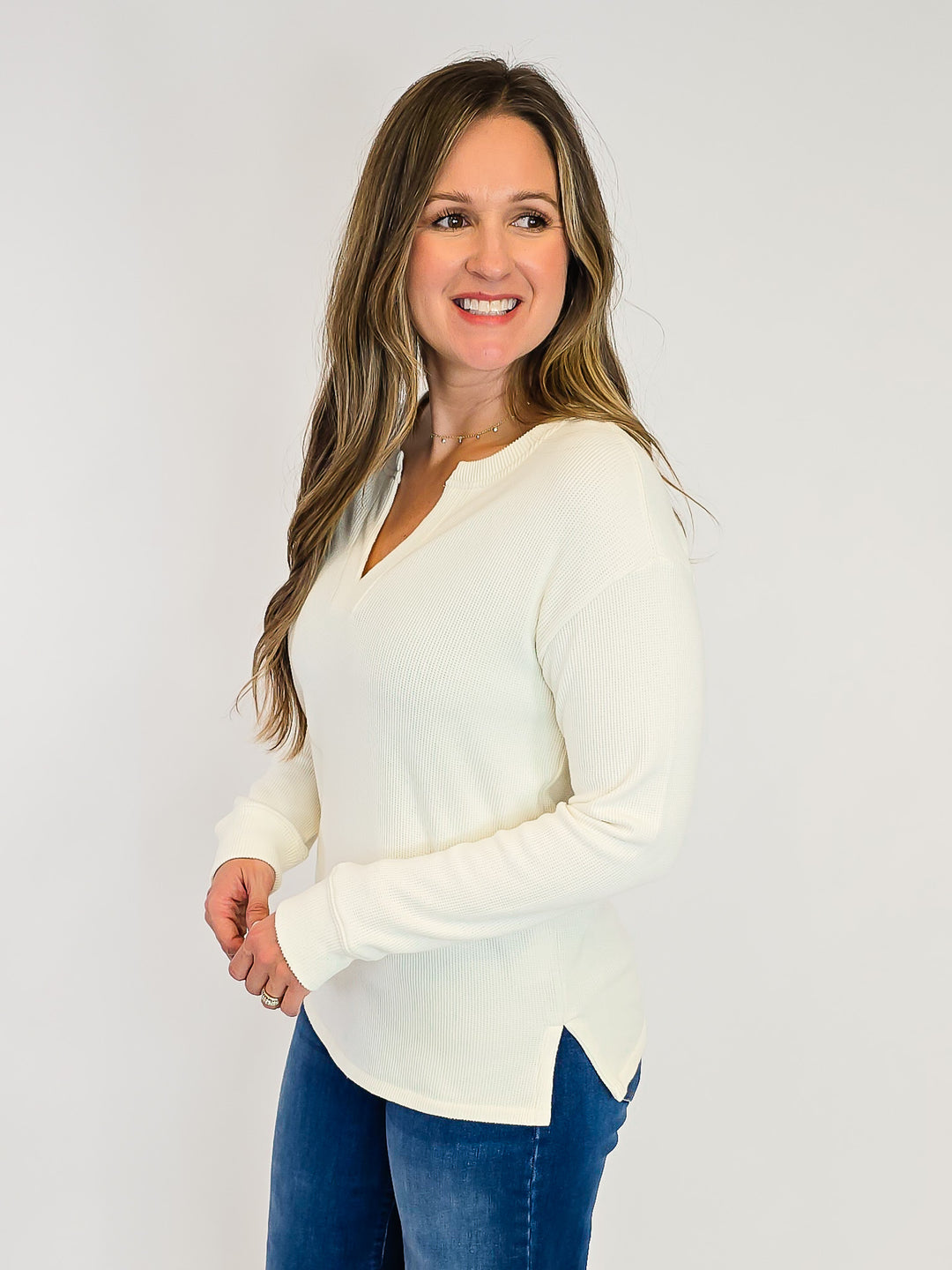 LONG SLEEVE SOFT TEXTURED ETHEL TOP - IVORY
